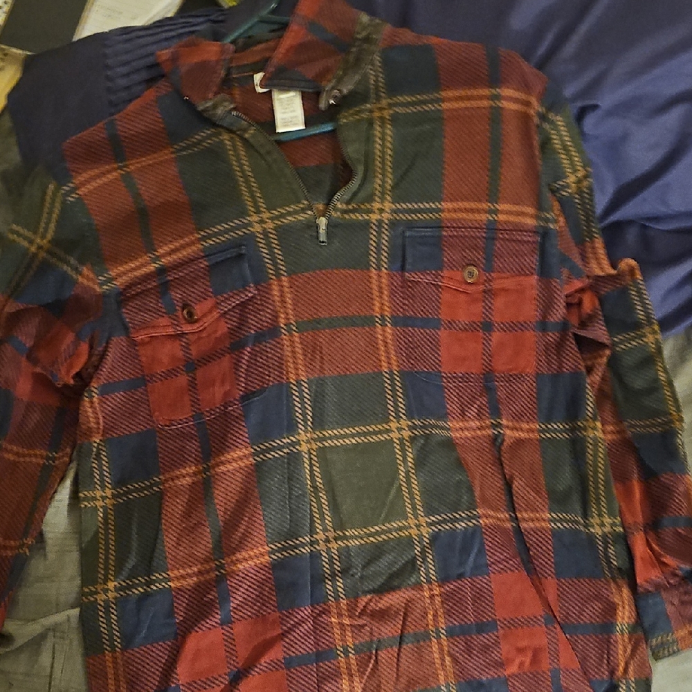 Jones New York Men's Checkered Shirt Jacket - Red and Navy